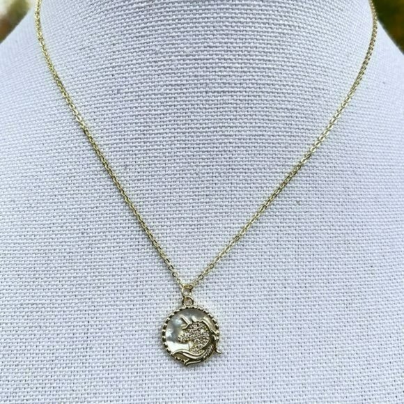 18K Gold Plated Zircon Unicorn Shell Pendant Necklace 17in - Picture 12 of 13
